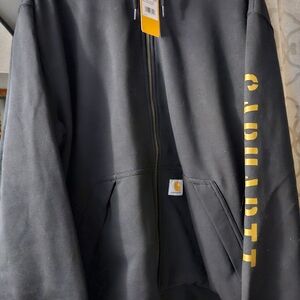 Carhartt Fleece Rain Defender Black Hoodie with Charhartt Tag On The Sleeve